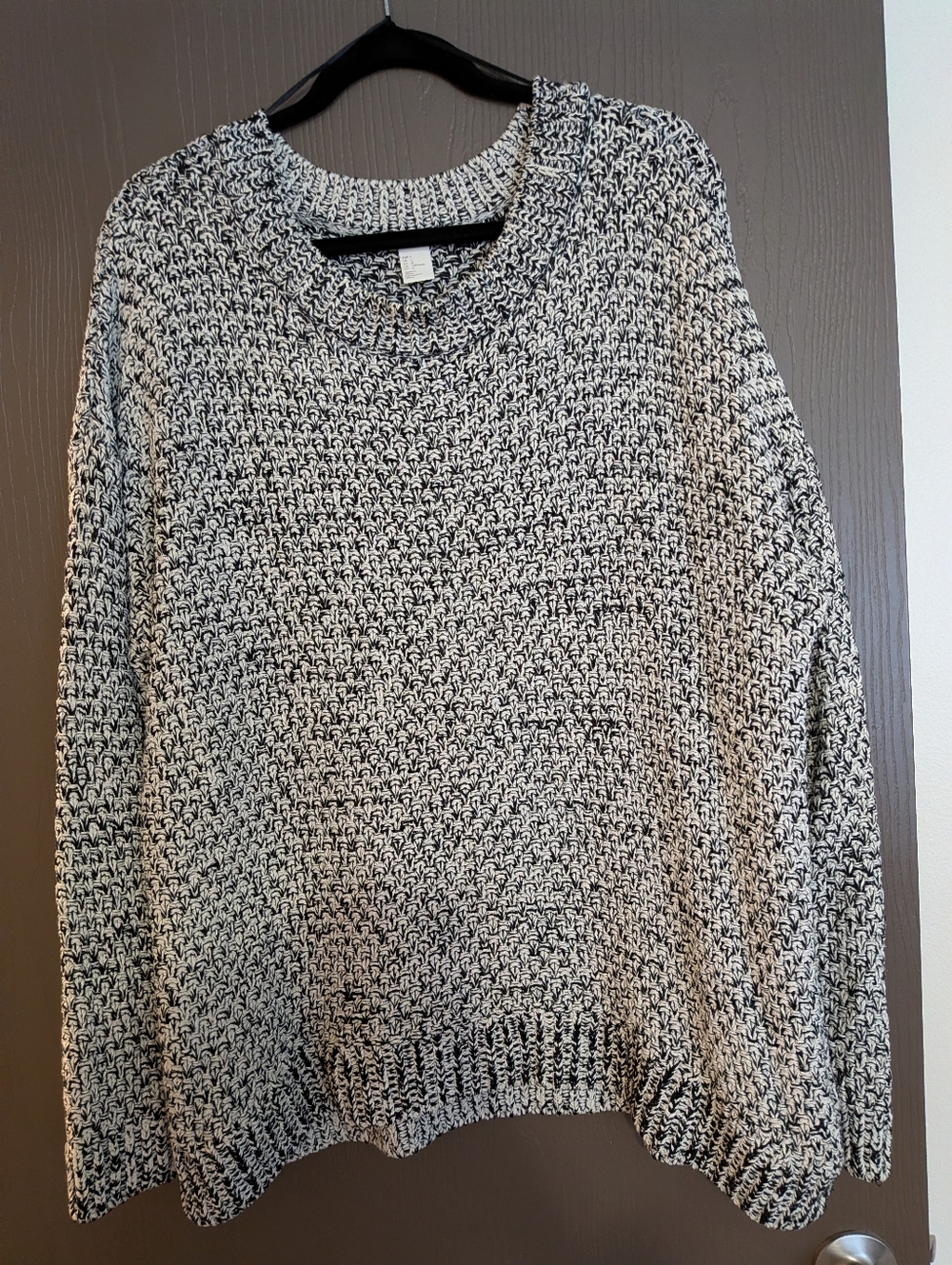 Oversized Black & White Marled Crewneck Chunky knit Sweater